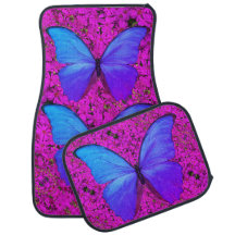 Car Mats Purple Butterfly on Pink Daisies