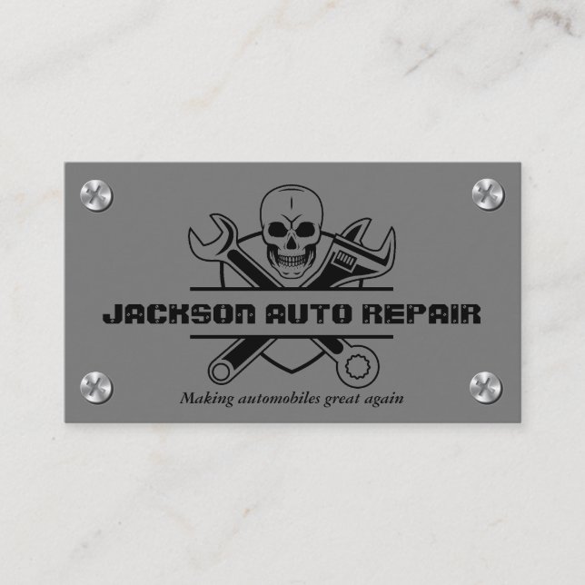 Car Mechanic Auto Repair Skull Wrench  Business Card (Front)