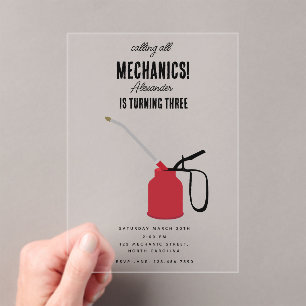 Car Mechanic Automotive Tools Boy Birthday Party Acrylic Invitations
