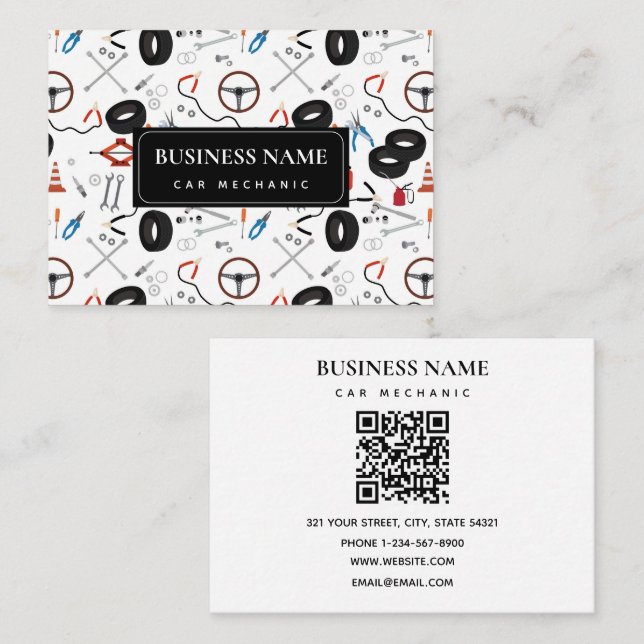 Car Mechanic Automotive Tools QR Code Business Card (Front/Back)