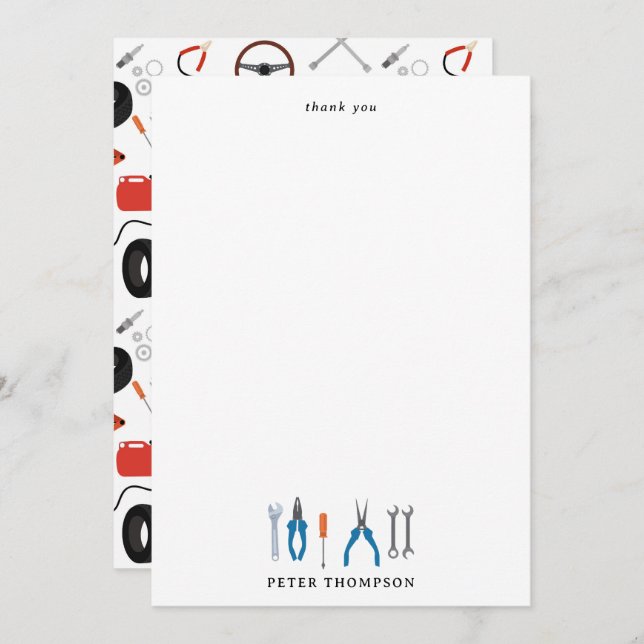Car Mechanic Automotive Tools Thank You Card (Front/Back)