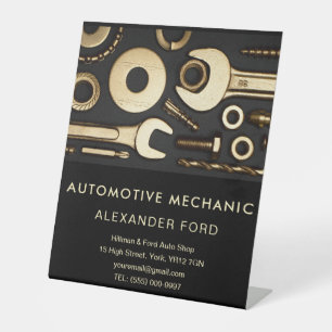 car mechanic garage Metallic gold steel Pedestal Sign