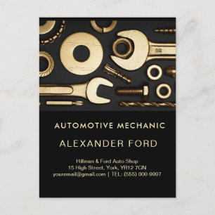 car mechanic garage Metallic silver shiny steel Postcard