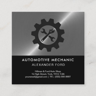 car mechanic garage Metallic silver shiny steel Square Business Card