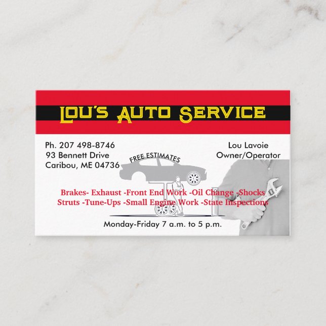 Car Mechanic Garage  Professional Business Business Card (Front)