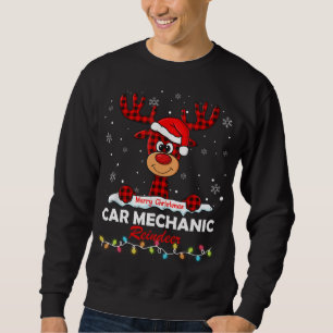 Car Mechanic Reindeer Santa Hat Buffalo Plaid Chri Sweatshirt
