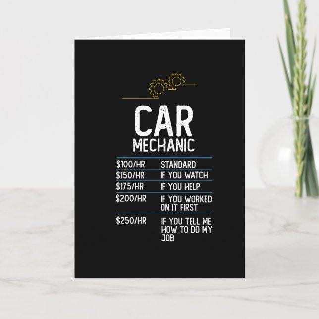 car mechanic repair garage funny gift present idea card (Front)