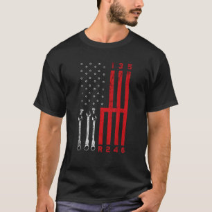 Car Mechanic Shifting Gear American Flag Drag Race T-Shirt