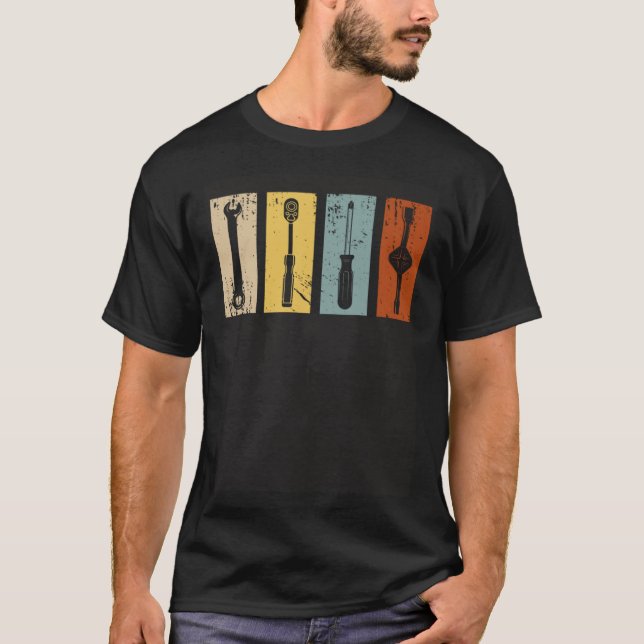 Car Mechanic Typical Tools Retro Craftsman T-Shirt (Front)