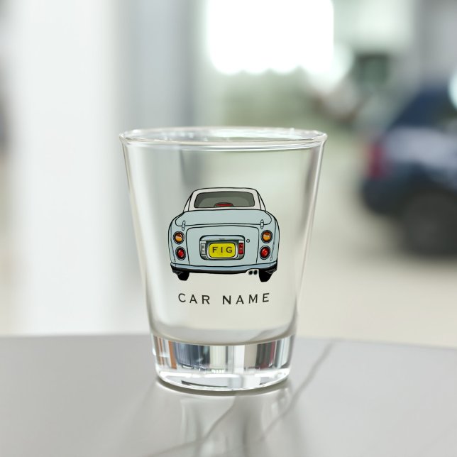 Car Name Blue Figaro Figarations Shot Glass (A fun figgy shot glass with space for your car name )