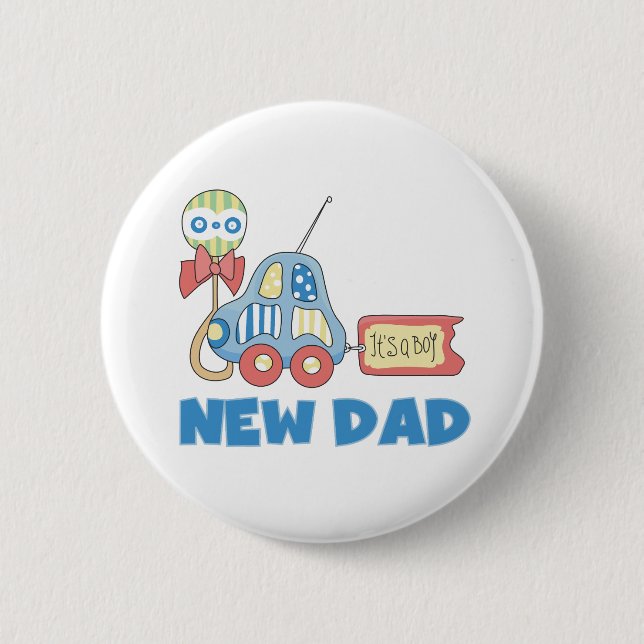 Car New Dad It's a Boy 6 Cm Round Badge (Front)