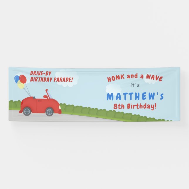 Car Parade Social Distancing Birthday Banner (Horizontal)