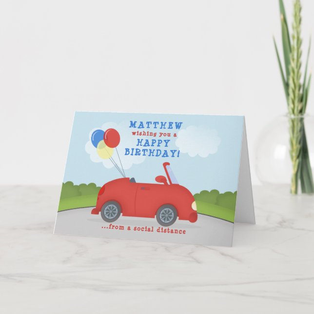 Car Parade Social Distancing Birthday Card (Front)