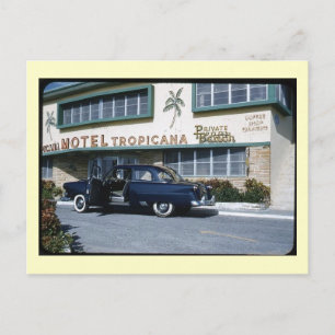 Car Parked in Front of Motel, Miami Beach Vintage Postcard