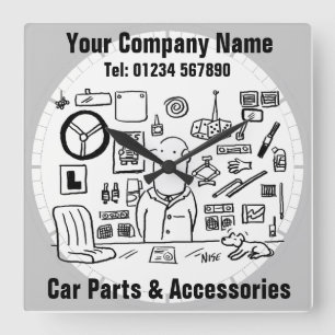 Car Parts & Accessories Square Wall Clock