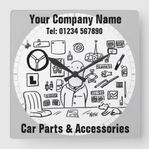 Car Parts & Accessories Square Wall Clock