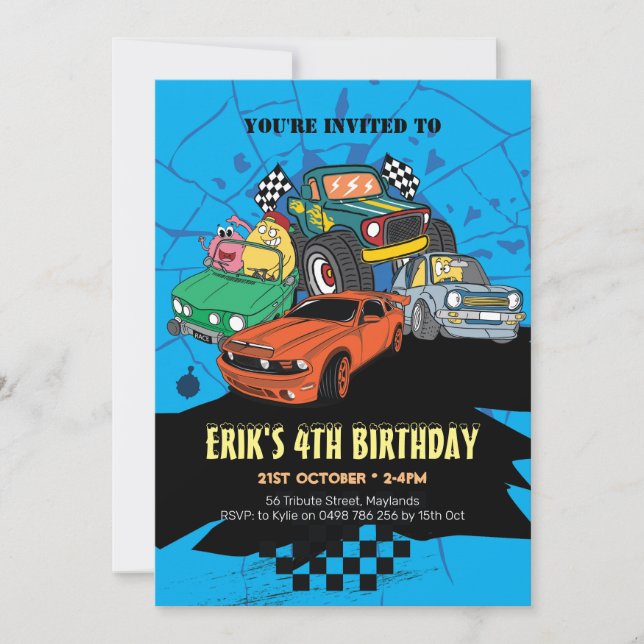 Car party invitation, car birthday invitation (Front)