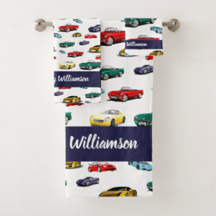 Car Pattern Blue Vehicles Cars Automobile Bath Towel Set