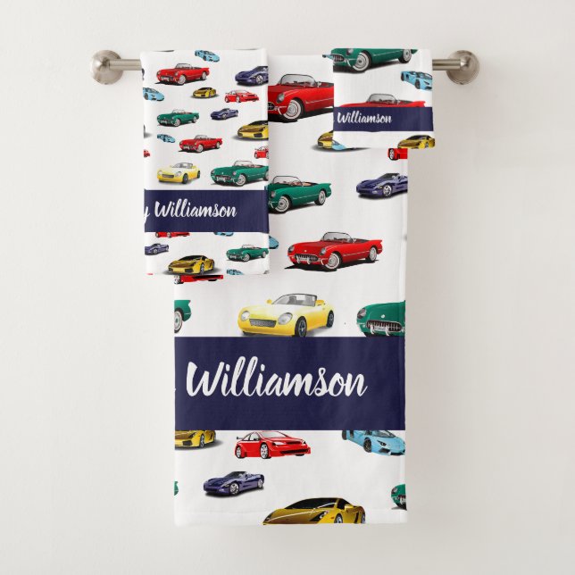 Car Pattern Blue Vehicles Cars Automobile Bath Towel Set (Insitu)