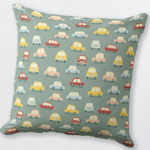 Car Pattern Sage Green Throw Pillow