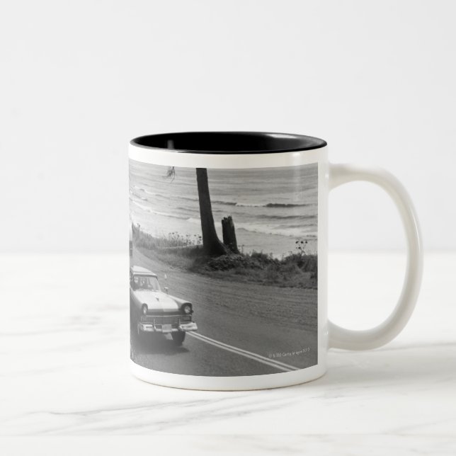 Car Pulling Trailer Two-Tone Coffee Mug (Right)