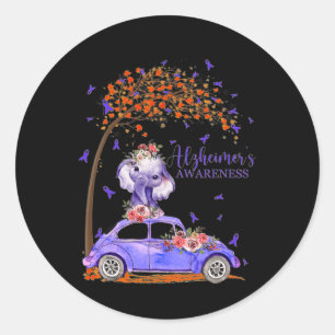 Car Purple Ribbon Floral Alzheimerheimer Brain Awa Classic Round Sticker