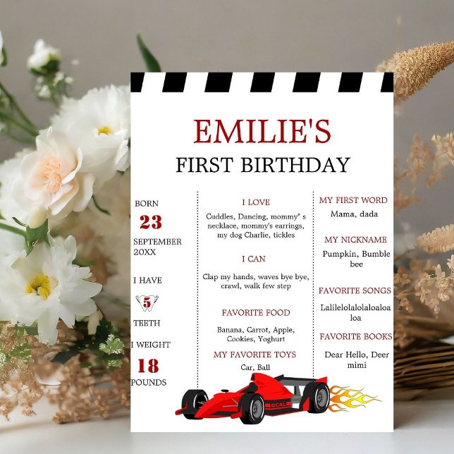 Car Race Baby 1st Birthday Milestone Sign (Creator Uploaded)