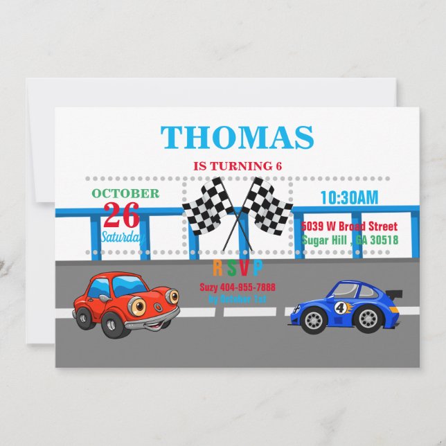 Car race Party Invitation (Front)