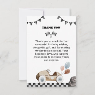 Car Race Start Your Engines Birthday Racing Party Thank You Card
