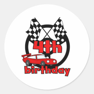 Car Racing 4th Birthday Classic Round Sticker