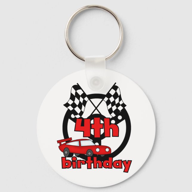 Car Racing 4th Birthday Tshirts and Gifts Key Ring (Front)