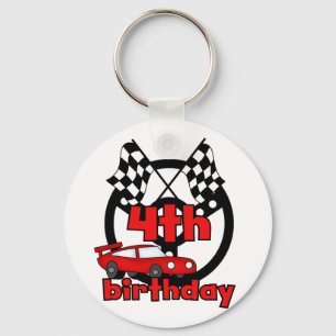 Car Racing 4th Birthday Tshirts and Gifts Key Ring