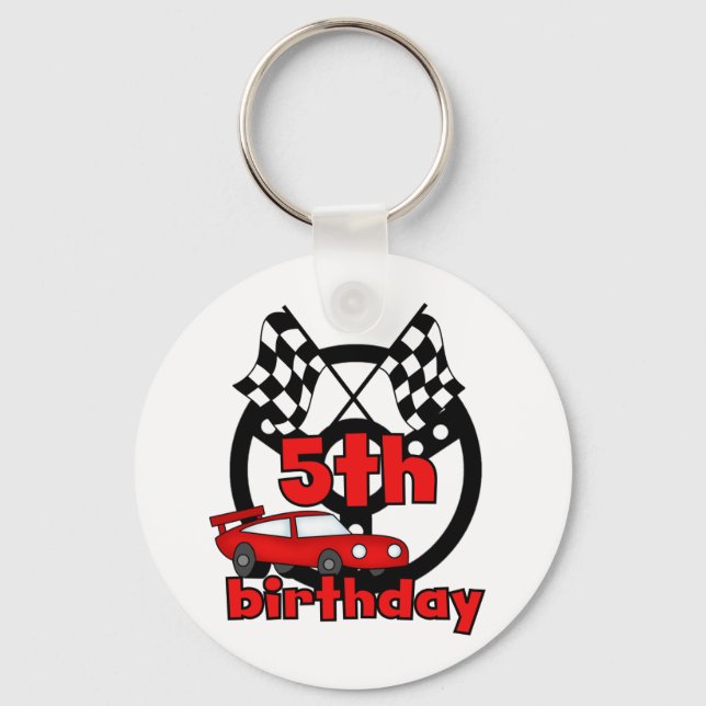 Car Racing 5th Birthday Tshirts and Gifts Key Ring (Front)
