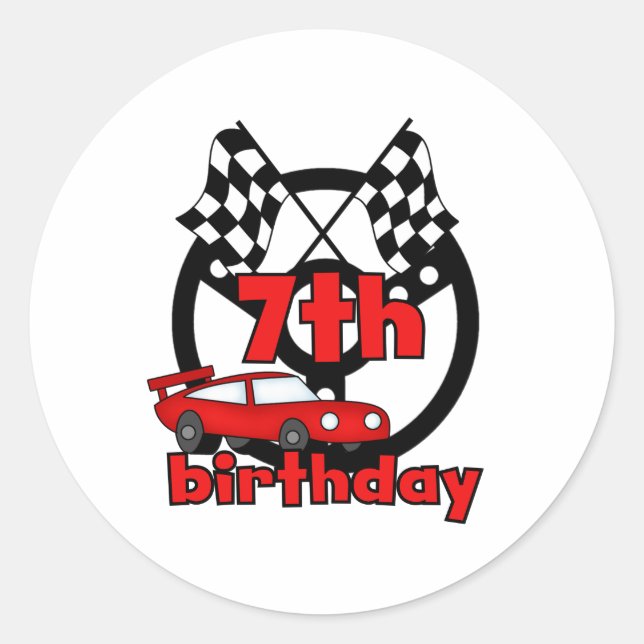 Car Racing 7th Birthday Classic Round Sticker (Front)