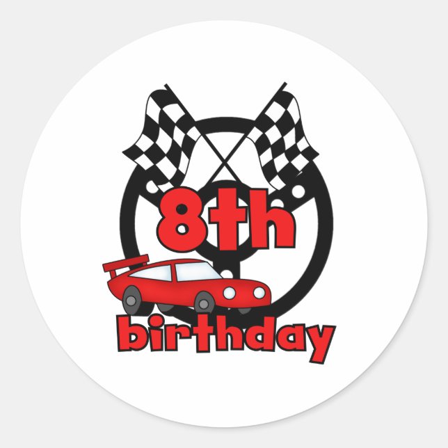 Car Racing 8th Birthday Classic Round Sticker (Front)