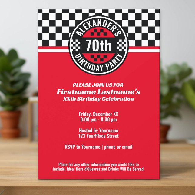 Car Racing Chequered Flag Birthday Party Invitation (Custom Invitation with Download Option)