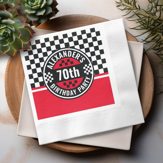 Car Racing Chequered Flag Birthday Party Napkin (Custom Birthday Party Napkins)