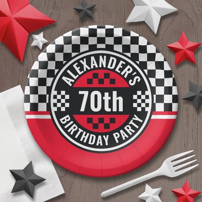 Car Racing Chequered Flag Birthday Party Paper Plate (Personalized party plates - sports theme for birthday or any occasion)