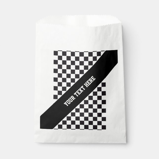 Car Racing / Chess Pattern + your backgr. & text Favour Bags (Front)