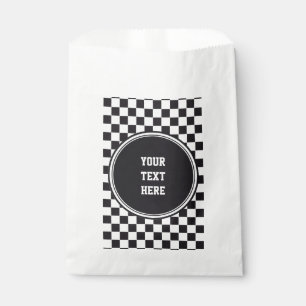 Car Racing / Chess Pattern + your backgr. & text Favour Bags