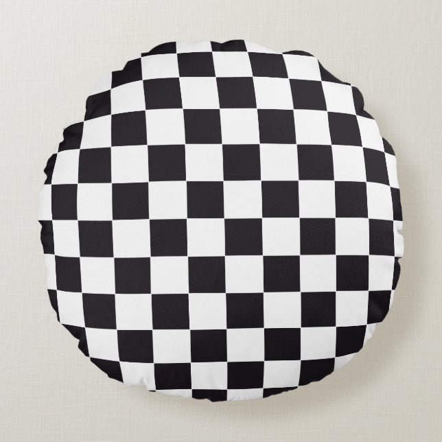 Car Racing / Chess Pattern + your backgr. & text Round Cushion (Front)