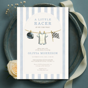 Car Racing Clothesline Blue Baby Shower Invitation