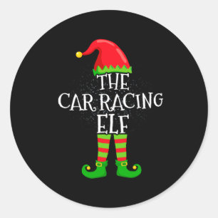 Car Racing Elf Family Matching Christmas Group  Classic Round Sticker