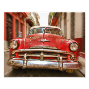 Car racing in the streets of old Havana, Cuba Photo Print