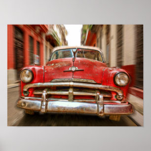 Car racing in the streets of old Havana, Cuba Poster