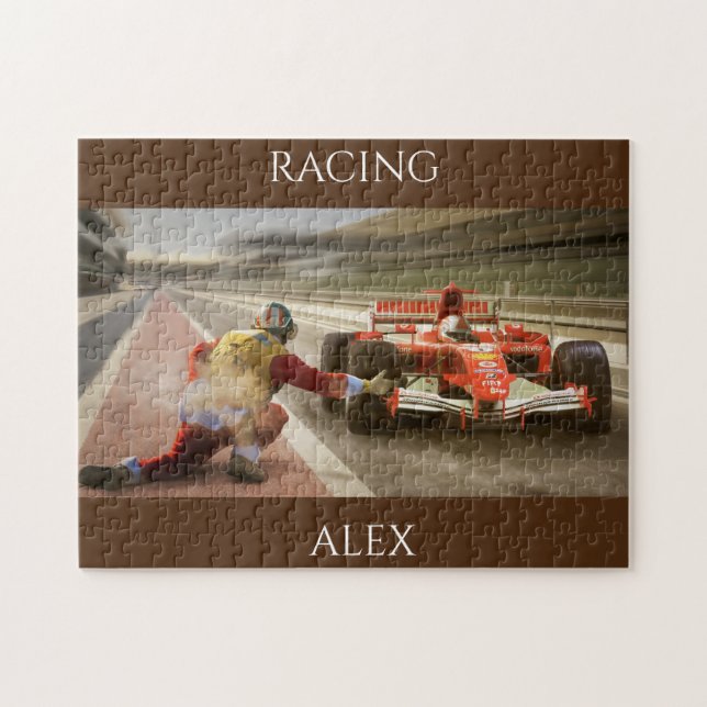 Car racing puzzle with personalised name. (Horizontal)