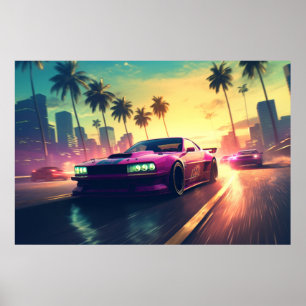 Car racing vehicle city sky Poster
