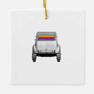Car + rainbow ceramic ornament