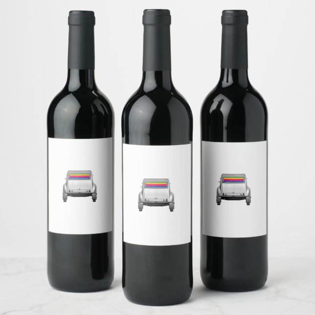 Car + rainbow wine label (Bottles)