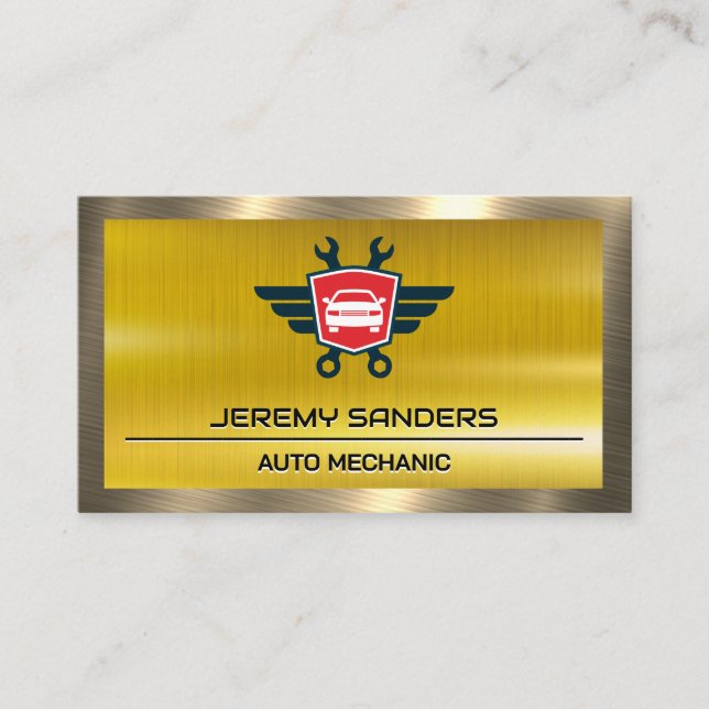 Car Repair Service Logo | Gold Metallic  Business Card (Front)